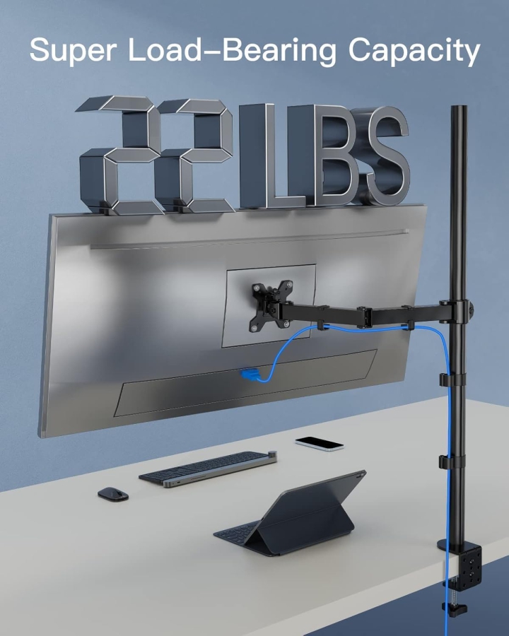 HUANUO Monitor Arm - 1 Monitor - [13–32"] - Extra-High 101cm Column / up to 10kg (Ergonomic Solution for Sit-Stand Workstations: 1010 mm Pole for Flexible Height Adjustment up to 10 kg)